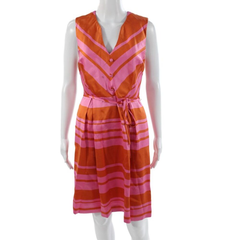 Kate Spade Womens Orange Silk Striped Wrap Dress V-Neck Size 6